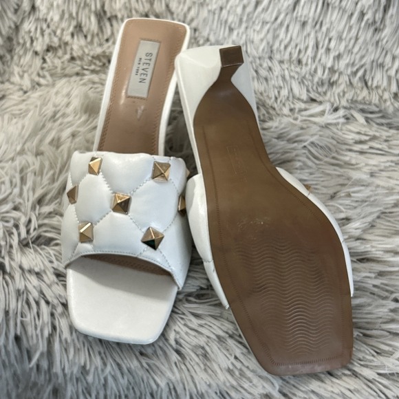 Steven NY Irvan White Embellished Gold Studded Stiletto Heel Sandals Sz 10 Shoes - Picture 9 of 11